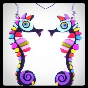 NEW SEAHORSE ACRYLIC MULTI-COLOR DANGLE EARRINGS